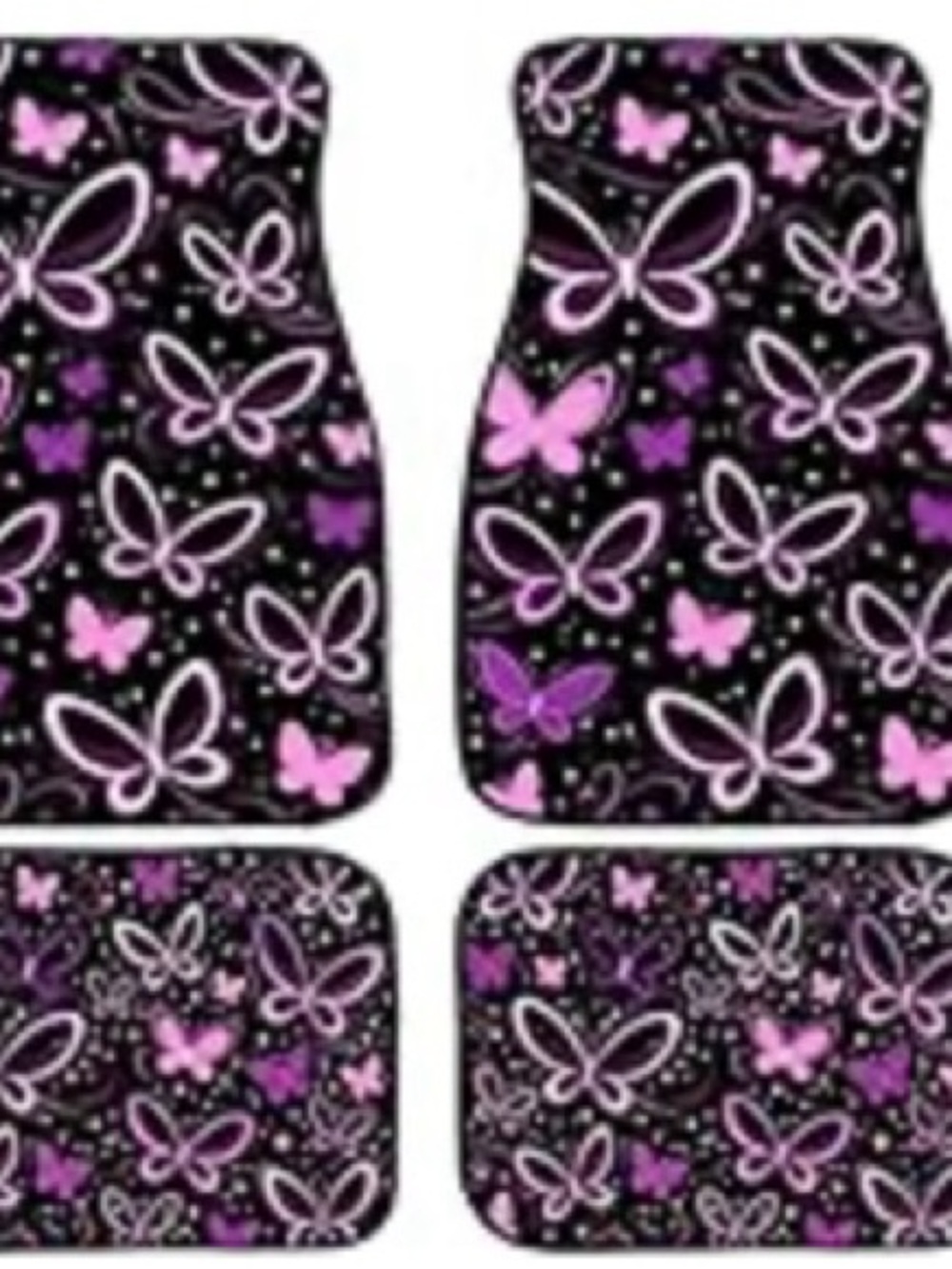 Butterfly Print Car Floor Mats - Black with Pink & Purple